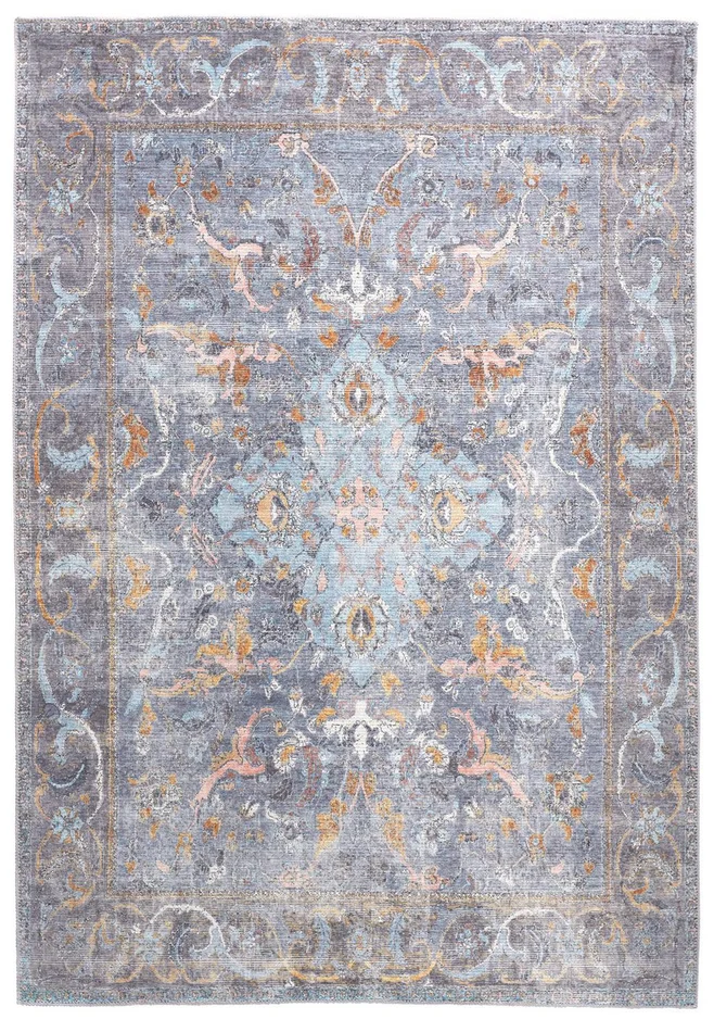 8′ x 10′ Blue Gray and Orange Floral Area Rug