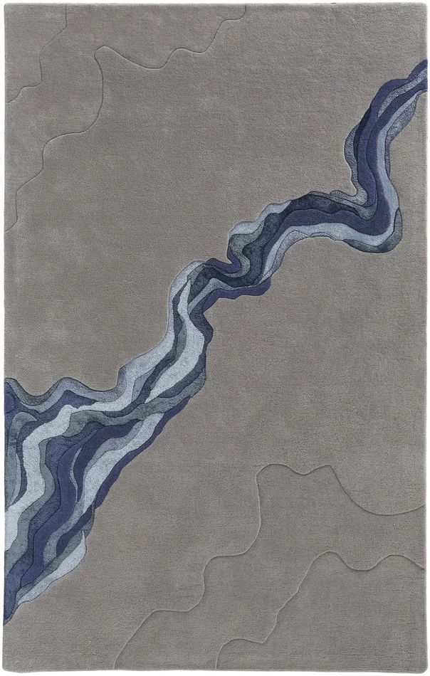 8′ x 10′ Gray and Blue Wool Abstract Tufted Handmade Area Rug