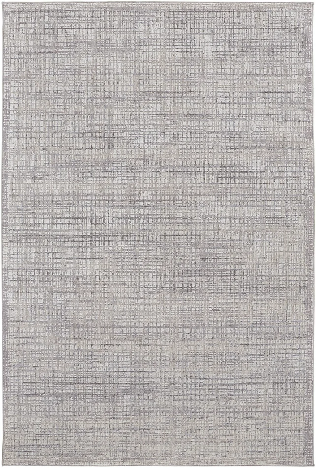 8′ x 10′ Taupe and Ivory Plaid Power Loom Distressed Stain Resistant Area Rug