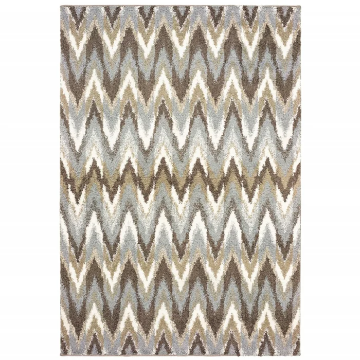 8′ x 11′ Gray and Taupe Ikat Pattern Area Rug