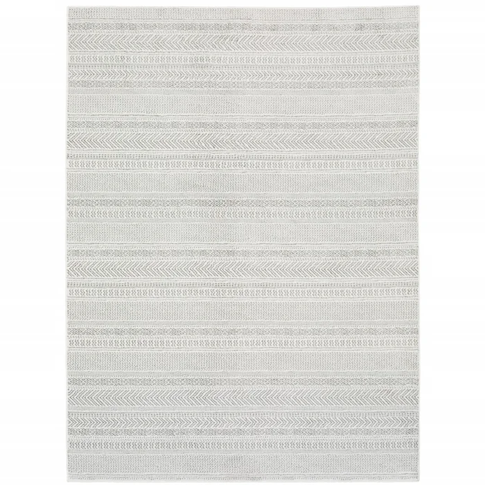 8′ x 11′ White and Grey Geometric Power Loom Stain Resistant Area Rug