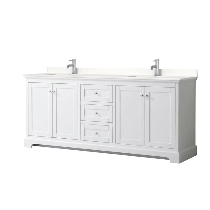 80 Inch Double Bathroom Vanity with White Quartz & Polished Chrome