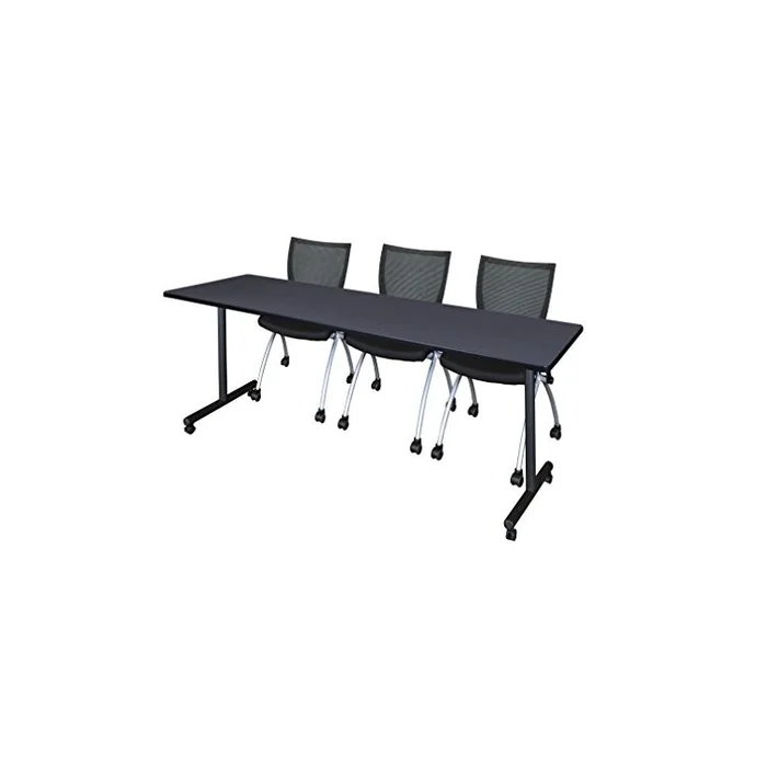 84″ x 24″ Kobe Mobile Training Table- Grey & 3 Apprentice Chairs- Black