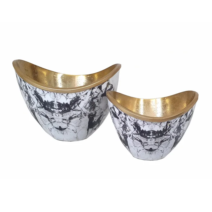 A&B Home Oval Aluminum Bowls – Set of 2 – Black/White
