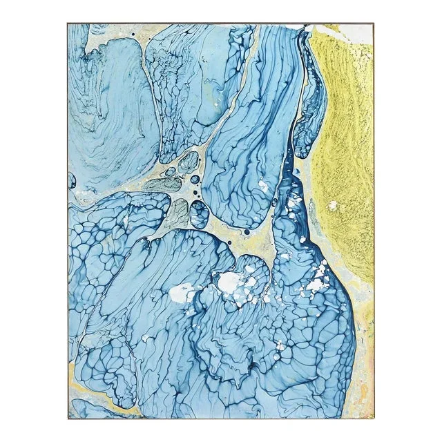 A274b – Contemporary Blue and Yellow Abstract Painting With White Frame