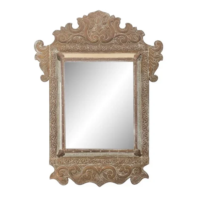Aesthetic Movement Embossed Brass Cushion Mirror
