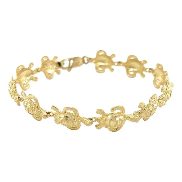 All Around Turtle Charm Link 14k Yellow Gold Bracelet