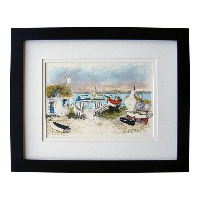 Amazing Urbain Huchet Cottages in Chausey Lithograph Signed Framed