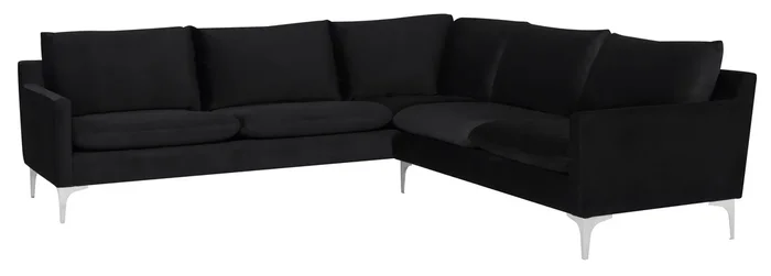 Anders Sectional Sofa – Black with Brushed Stainless Legs , 103.8in