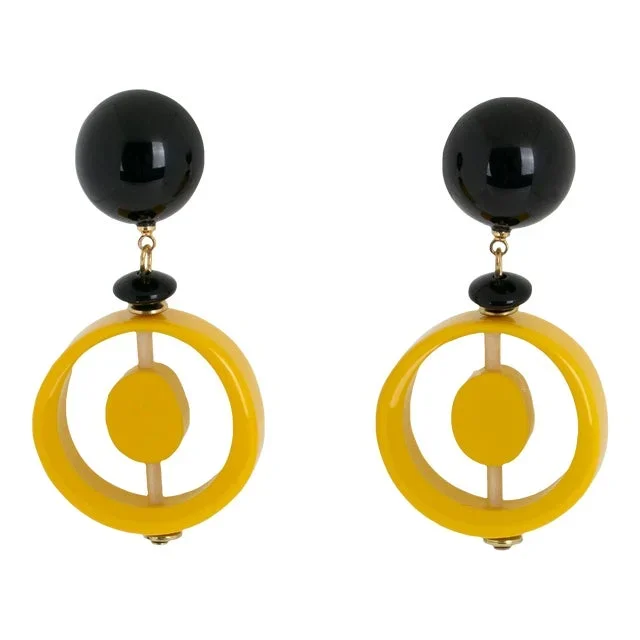 Angela Caputi Yellow Pop Art Inspired Resin Pierced Earrings – 2 Pieces