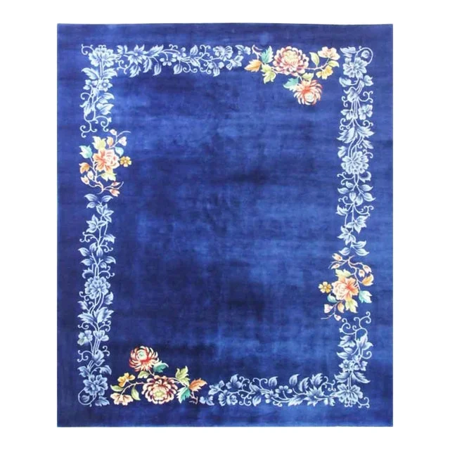 Antique Art Deco Chinese Carpet, Perfect Blue