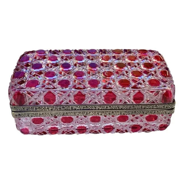 Antique Bohemian Ruby Red Crystal Cut to Clear Box