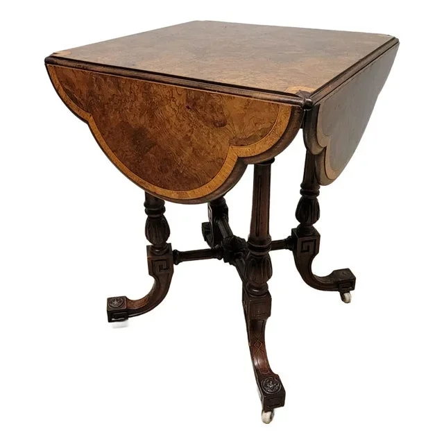 Antique English Burled Walnut Cloverleaf Table