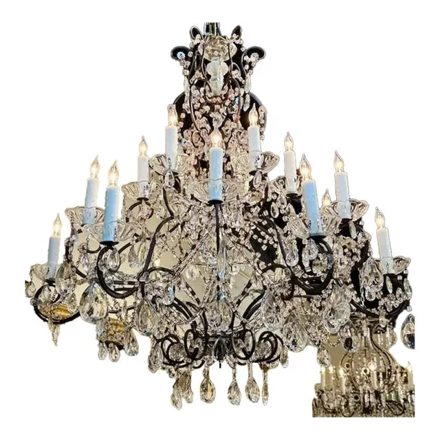 Antique French Beaded Chandelier With 18 Lights