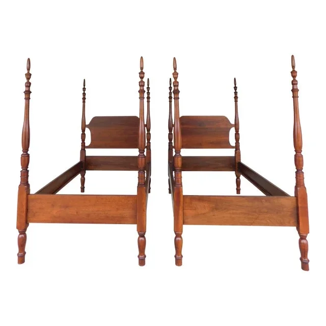 Antique New England Style Walnut Twin Poster Beds – A Pair