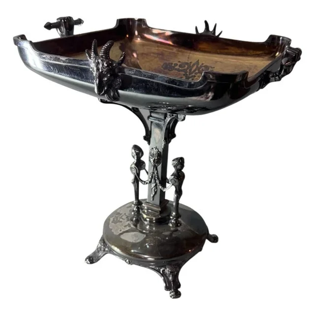 Antique Victorian Figural Silverplate Compote Serving Bowl Basket