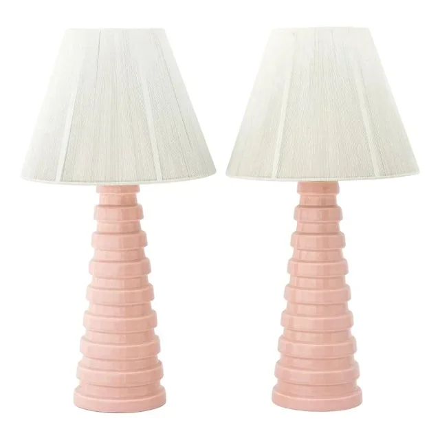 Art Deco Pink Glazed Ceramic Table Lamps, Pair