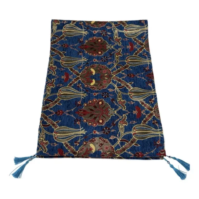 Authentic Turkish Kilim Motif Table Runner in Royal Blue