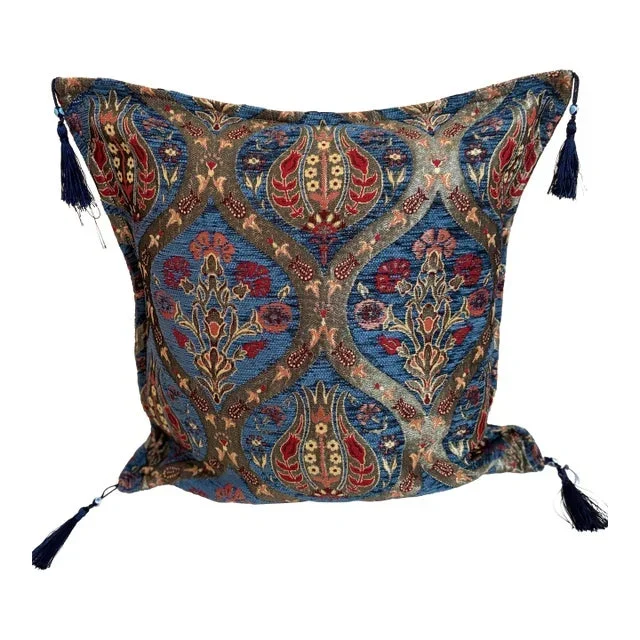 Authentic Turkish Tulip Pattern Pillow Cover in Royal Blue