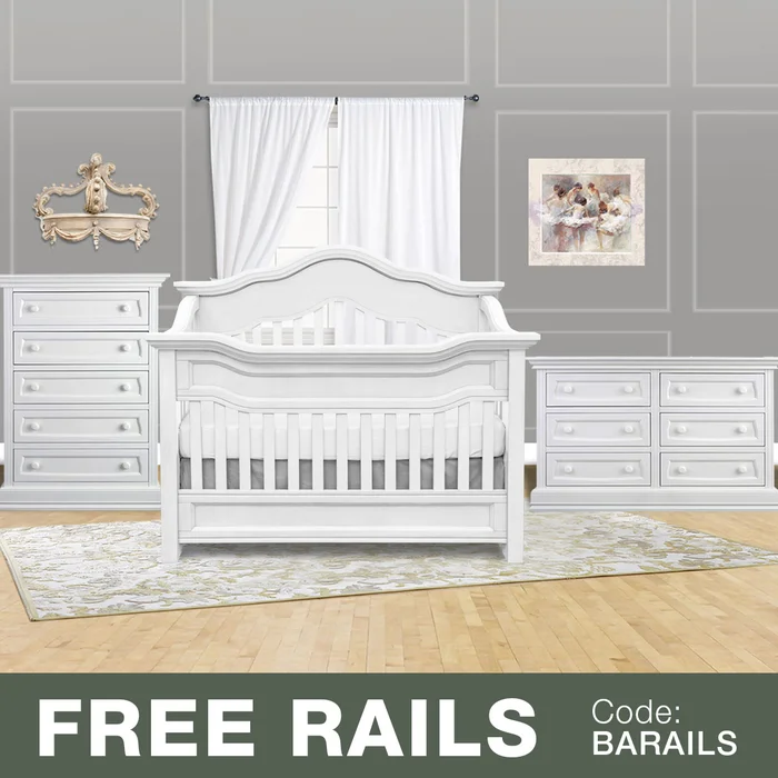 Baby Appleseed 3 Piece Nursery Set – Millbury 3-in-1 Convertible Crib, Davenport Double Dresser and 5 Drawer Tall Dresser in Pure White
