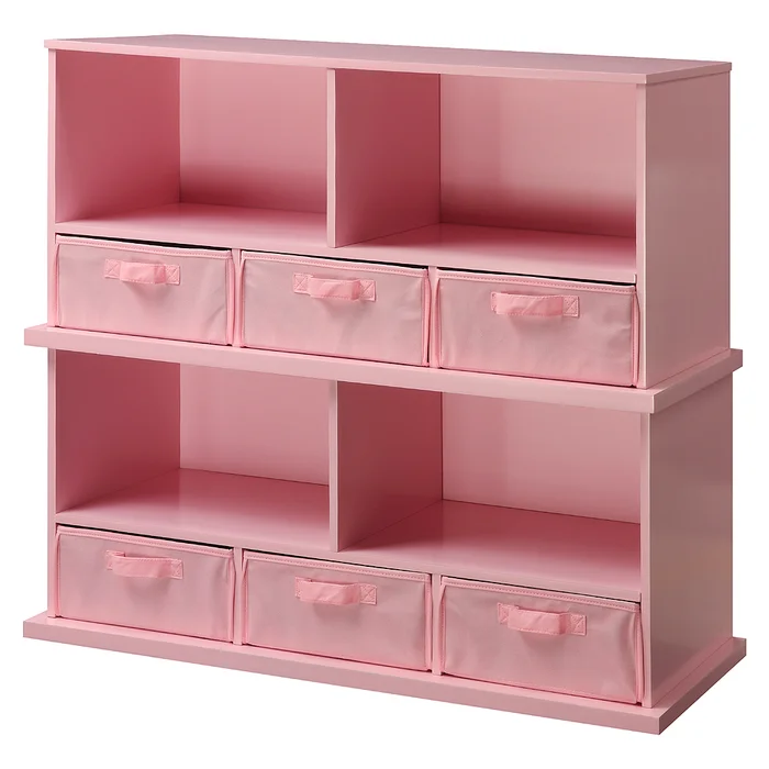 Badger Basket Shelf Storage Cubby with Three Baskets in Pink