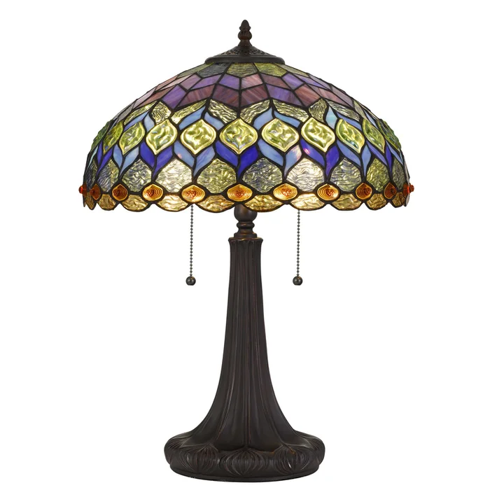 Benjara 120 Watt Tiffany Table Lamp with Engraved Base, Multicolor