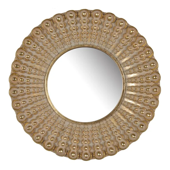 Benjara 19 Inch Wall Mirror, Beaded Sunburst Design, Gold Finished Metal Frame