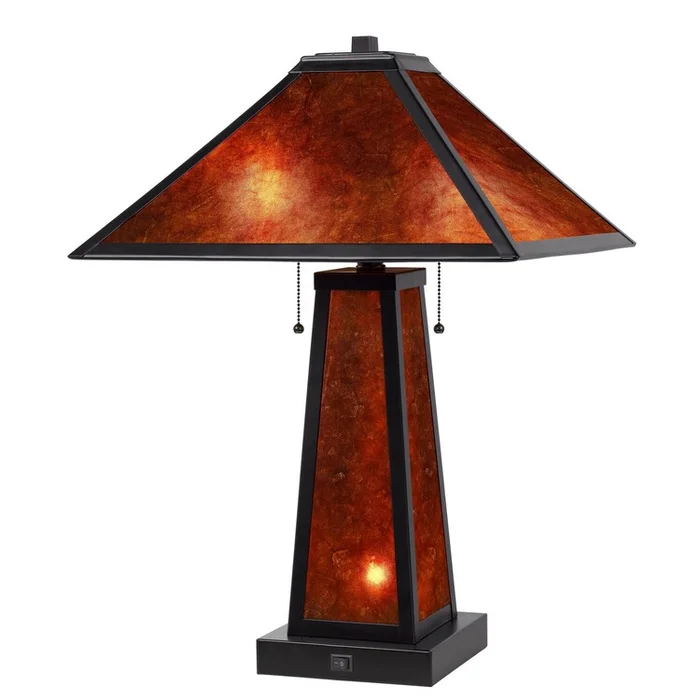 Benjara 24 Inch Elegant Mica Table Lamp With Night Light, Pull Chain Switch
