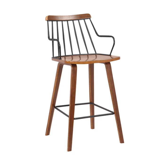 Benjara 26 Inches Counter Height Barstool with Spindle Back, Brown and Black