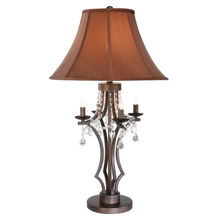Benjara 35 Inch Table Lamp, Empire Fabric Shade, Crystal, Antique Bronze Base