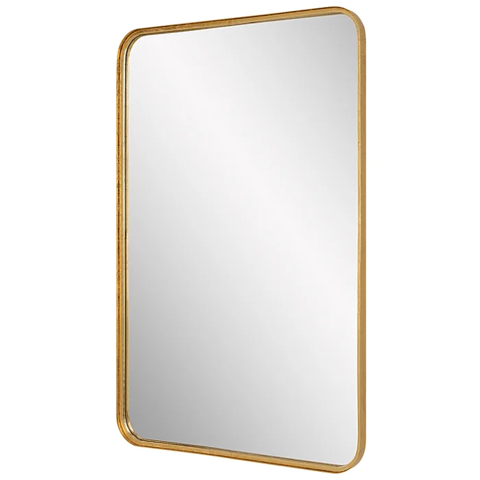 Benjara 38 Inch Wood Wall Mirror, Metal Frame, Rounded Corners, Gold