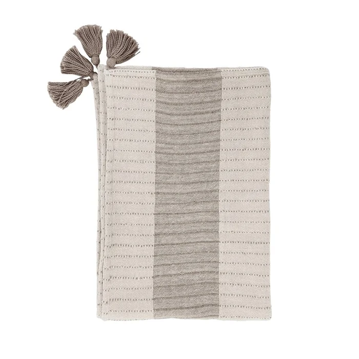 Benjara 50 Inch Throw Blanket, Ultra Soft Yarn Dyed Woven Stripes, Beige, Brown