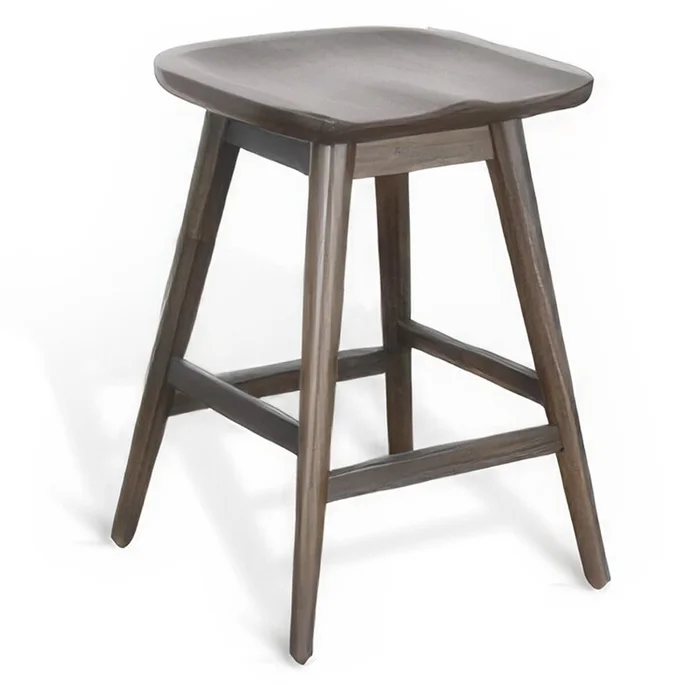 Benjara Ameri Counter Height Stool Set of 2, Saddle Seat, Dark Brown Mahogany