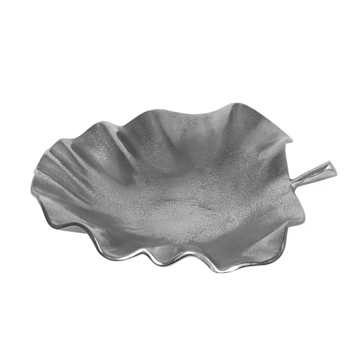 Benjara Decorative Tray Plate, Leaf Shape Design, Aluminum Silver Finish