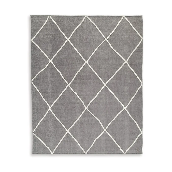 Benjara Doel 8 x 10 Area Rug, Soft Pile Polyester, Washable, Gray and Ivory