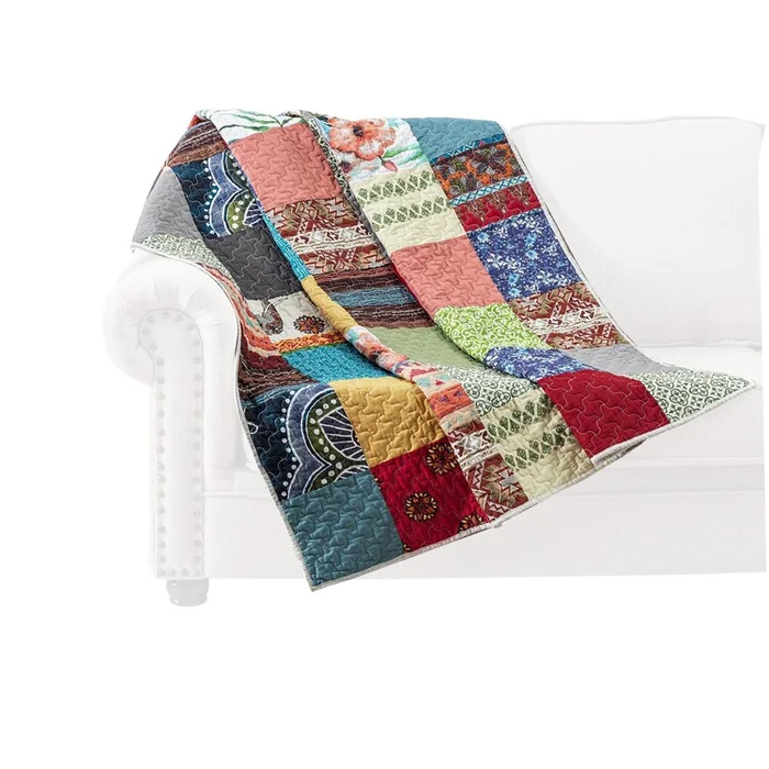 Benjara Lily 50 x 60 Inch Quilted Patchwork Throw Blanket, Multicolor Cotton Strips