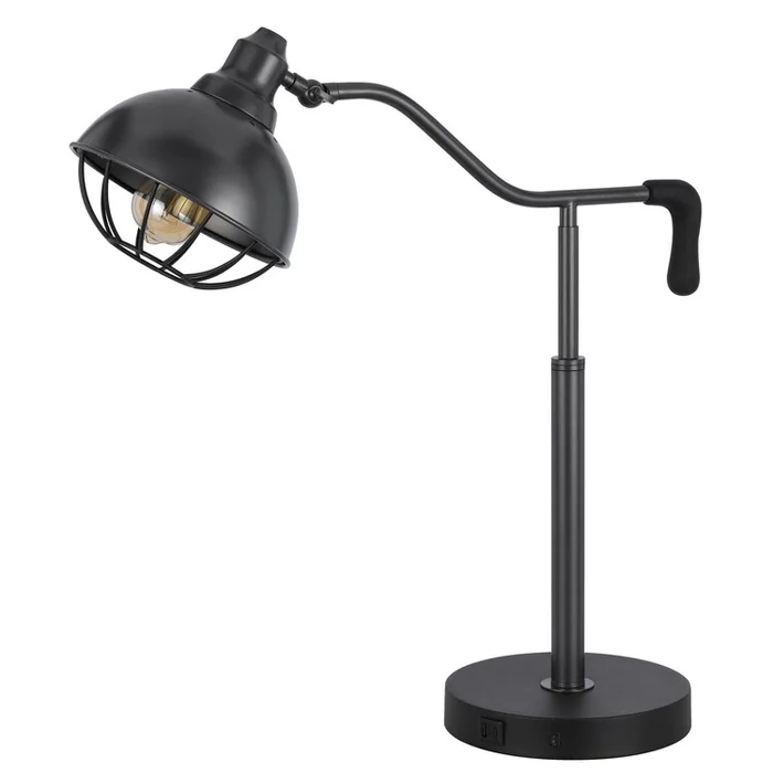 Benjara Loga 27 Inch Desk Lamp w Adjustable Cage Style Shade, Black Iron