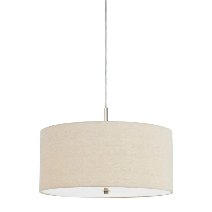Benjara Metal Pendant Lighting with Fabric Circular Drum Shade, Off White