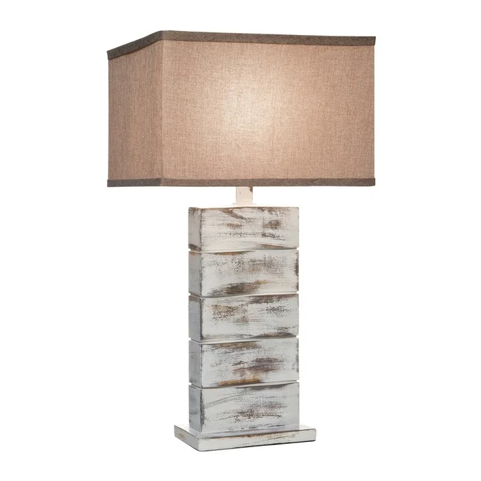 Benjara Rina 29 Inch Table Lamp, Block Pedestal Stand, Hydrocal, Whitewashed