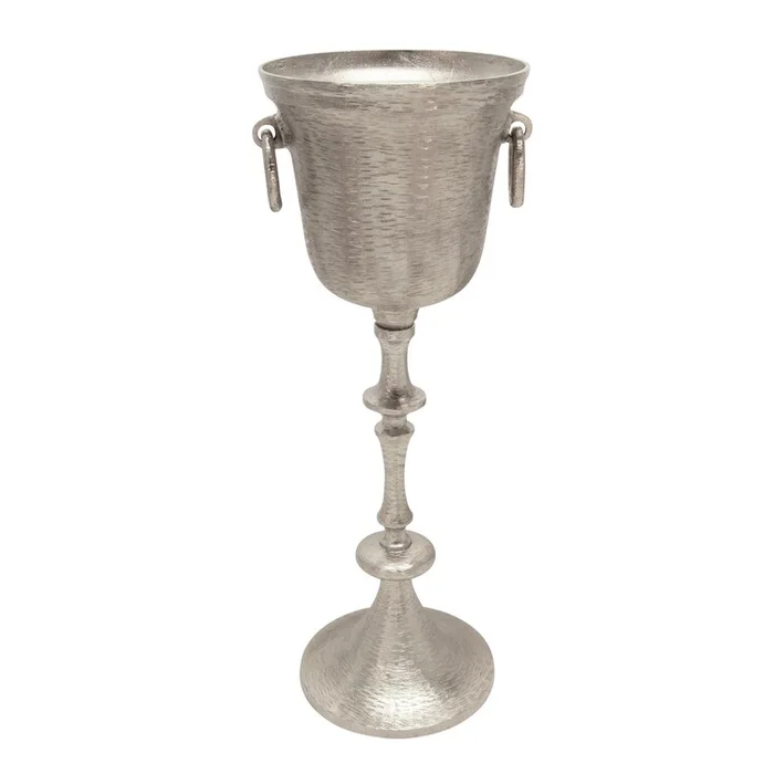 Benjara Trophy Shaped Metal Wine Cooler with Turned Pedestal Support, Silver
