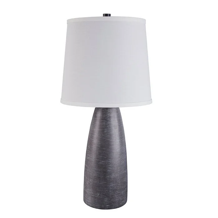 Benjara Vase Shape Resin Table Lamp with Fabric Shade, Set of 2, Gray and White