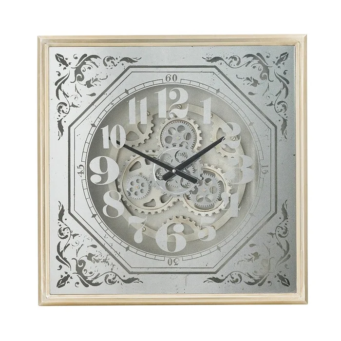 Benjara Viry 24 Inch Square Wall Clock, Analog Gear Design, Black White Iron Finish