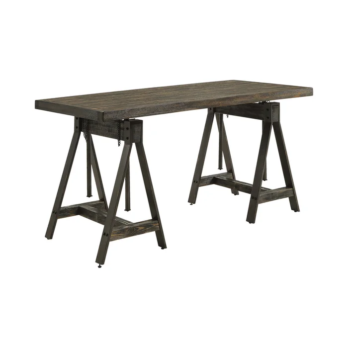 Benjara Wood and Metal Frame Adjustable Writing Desk with Canted Base, Brown