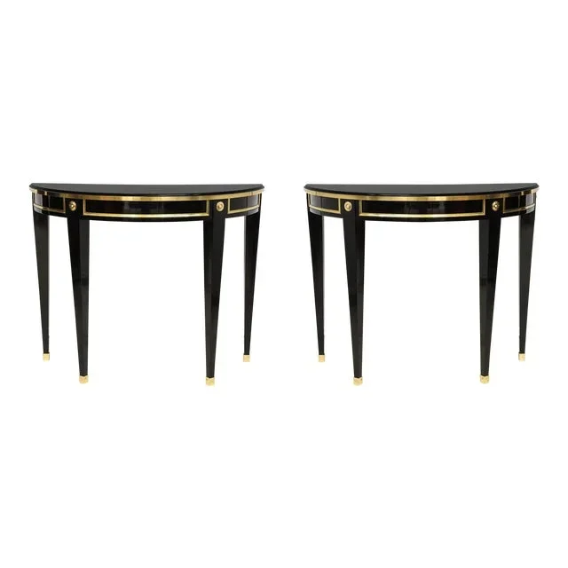 Bespoke Consoles in the Neoclassic Style With Brass Banding – a Pair
