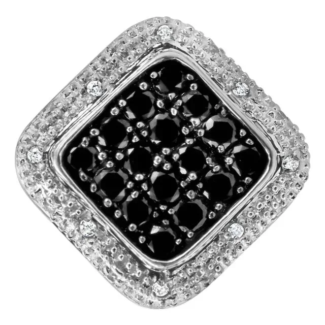 Black & White Diamond Vintage Cocktail Ring 14k White Gold, Size 5
