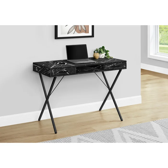 Black Computer Desk Home Office Modern Metal Laminate