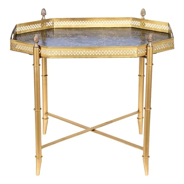 Black Octagon Tray With Gold Table