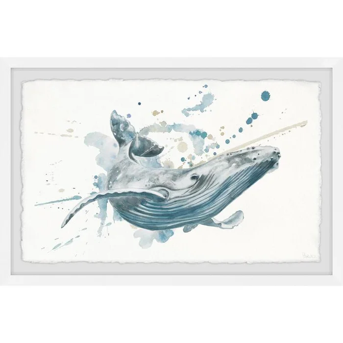 Blue Whale Splash Framed Painting Print 18×12 inches Unframed – Parvez Taj