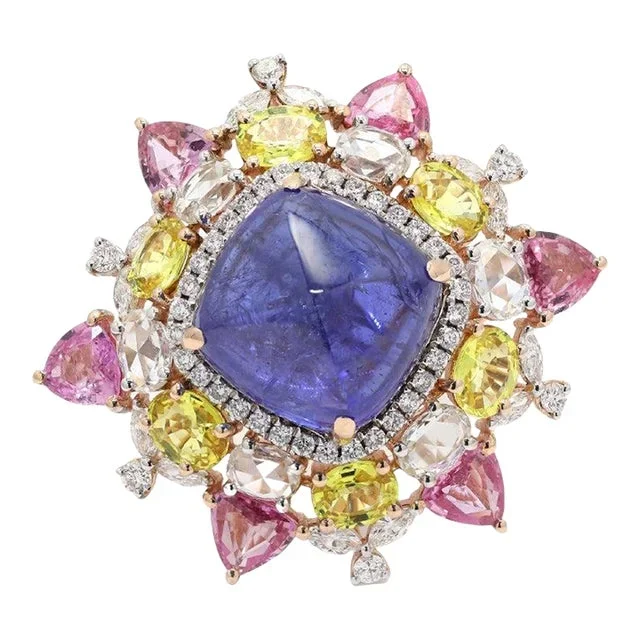 Bohemian Chic 18.52 Carat Multi Gemstone Diamond Cocktail Ring Size 7
