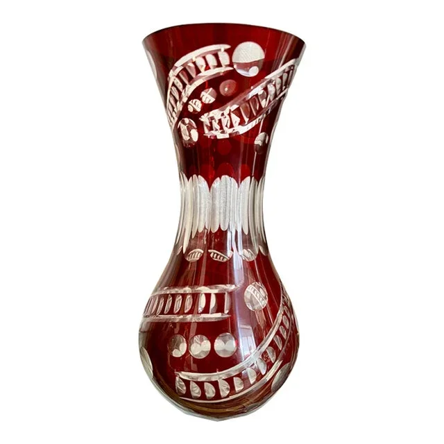Bohemian Red Faceted Crystal Vase
